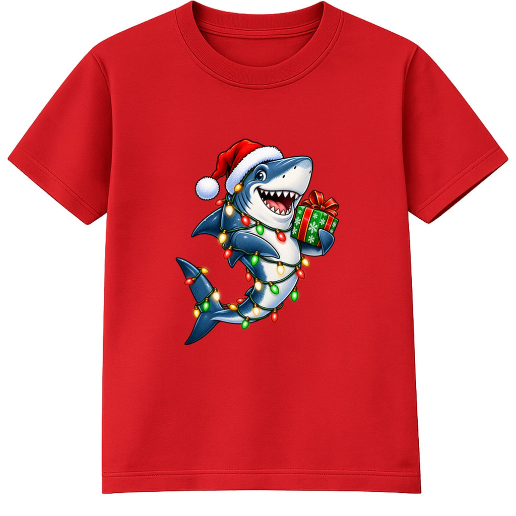 Christmas Lights Shark kids Christmas t-shirt - Red