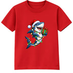 Christmas Lights Shark kids Christmas t-shirt - Red