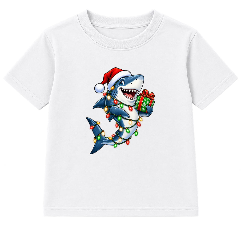 Christmas Lights Shark kids Christmas t-shirt - White