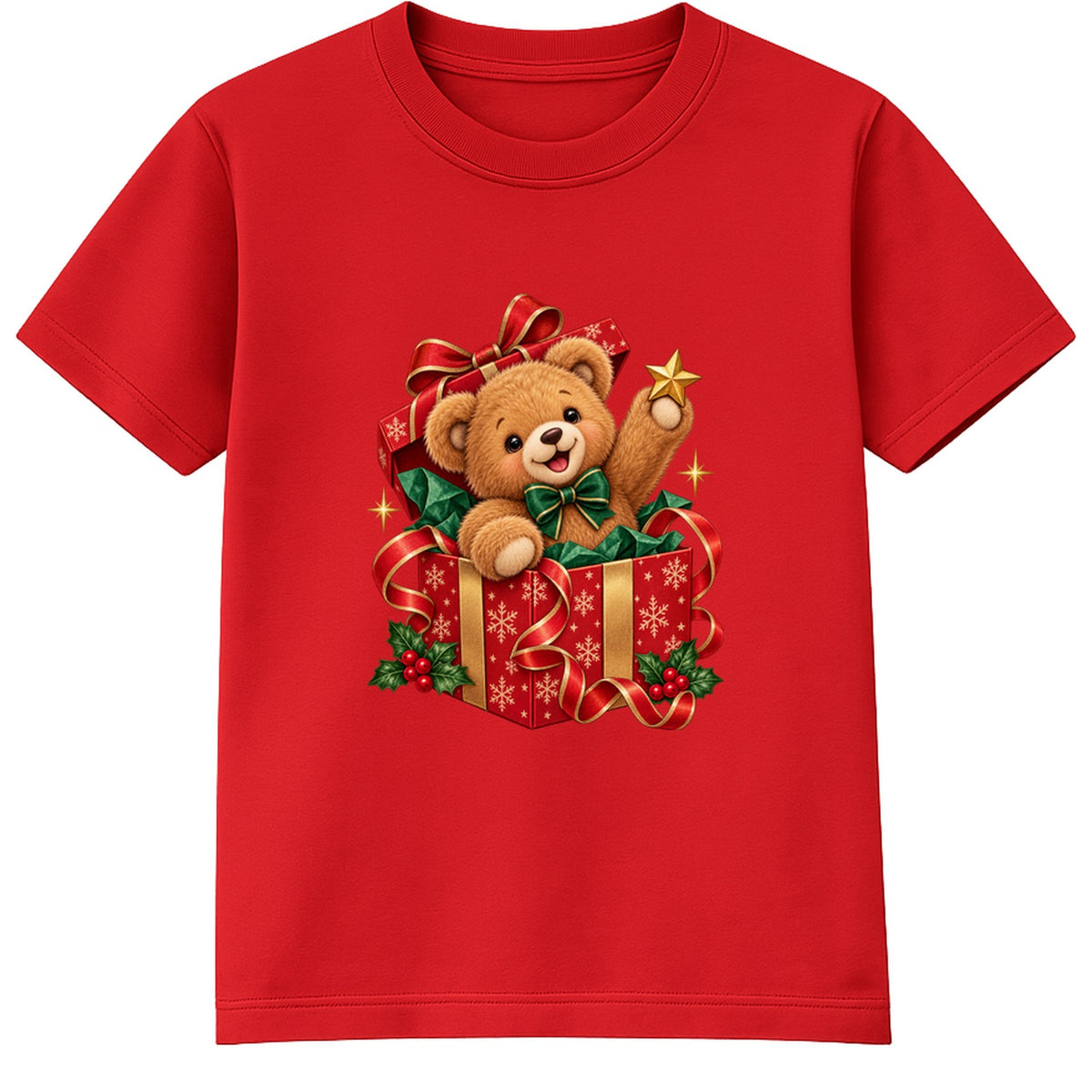Teddy Bear Gift Box kids Christmas t-shirt - Red