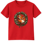 Sleeping Fox Wreath adult Christmas t-shirt - Red