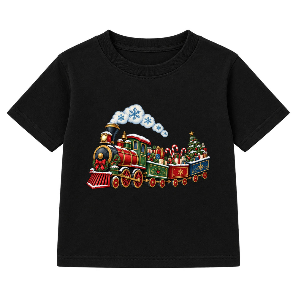 Vintage Christmas Train kids Christmas t-shirt - Black
