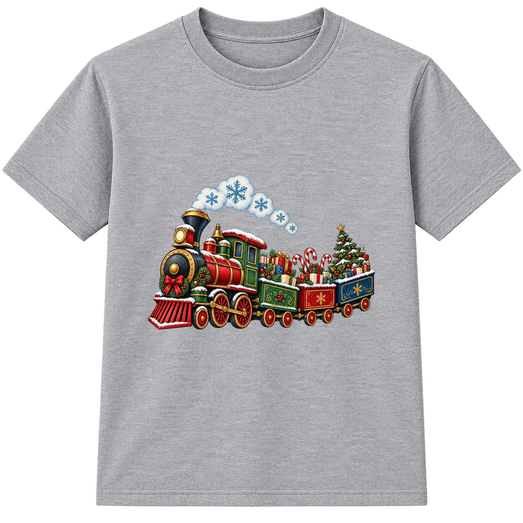 Vintage Christmas Train kids Christmas t-shirt - Heather Grey
