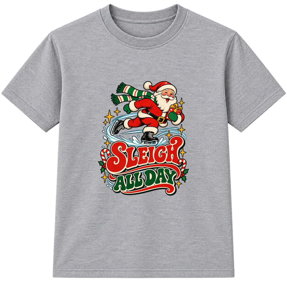 Sleigh All Day Skater adult Christmas t-shirt - Heather Grey