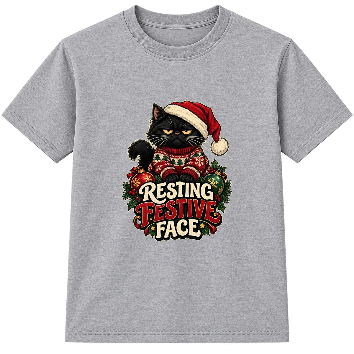 Resting Festive Face adult Christmas t-shirt - Heather Grey