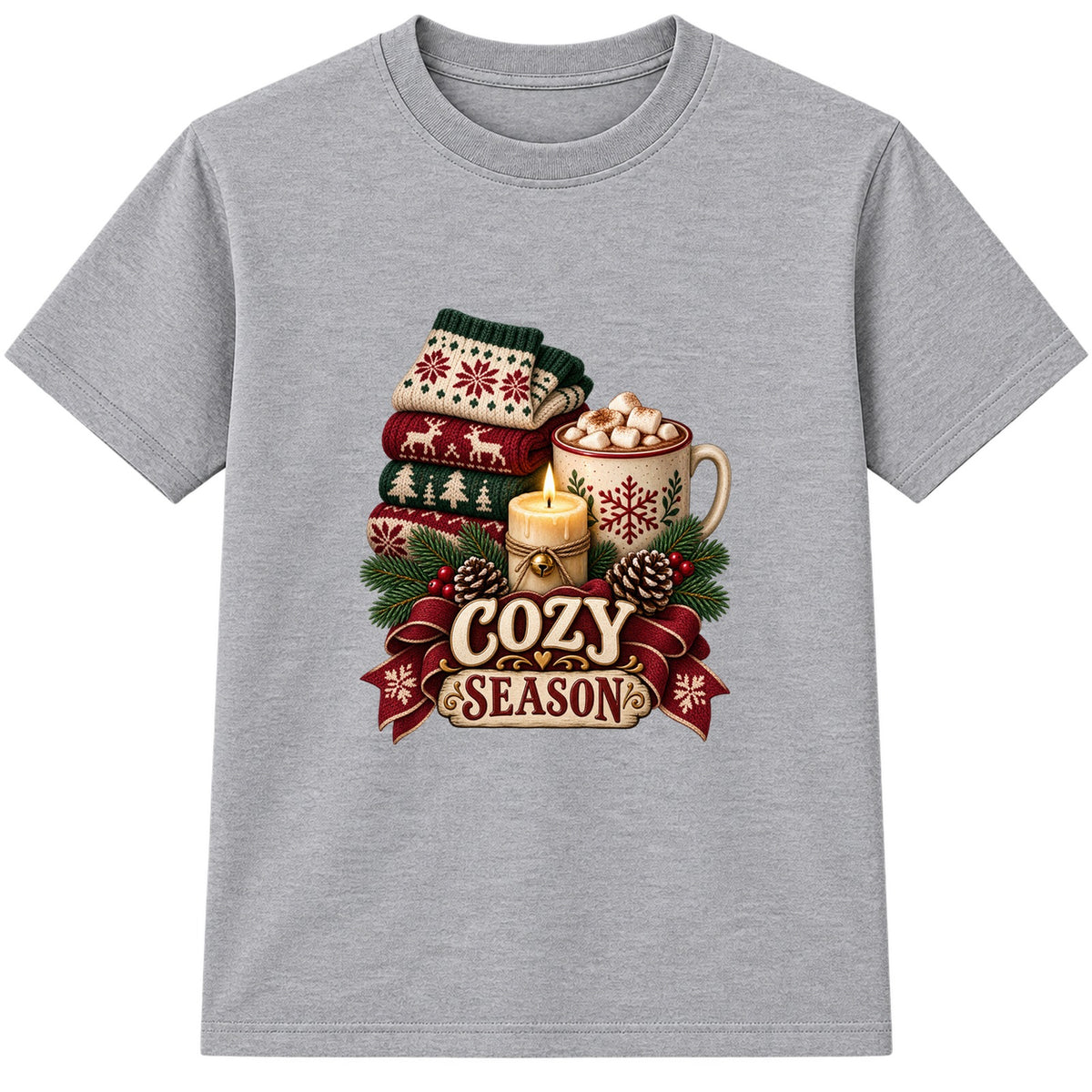 Cozy Season adult Christmas t-shirt - Heather Grey