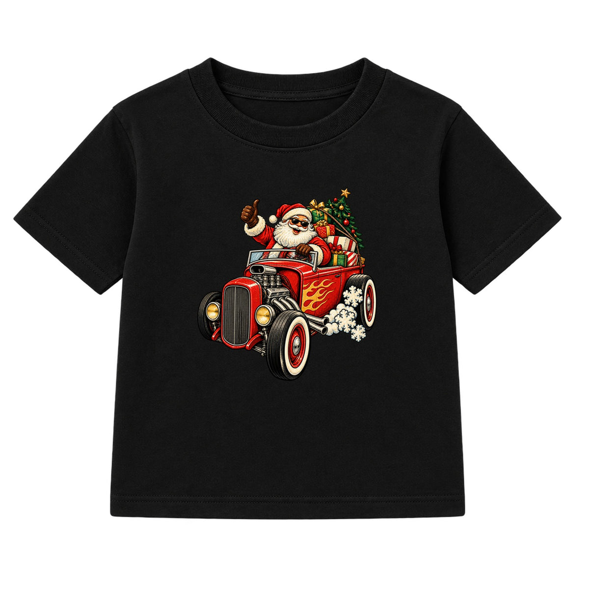 Santa Hot Rod adult Christmas t-shirt - Black