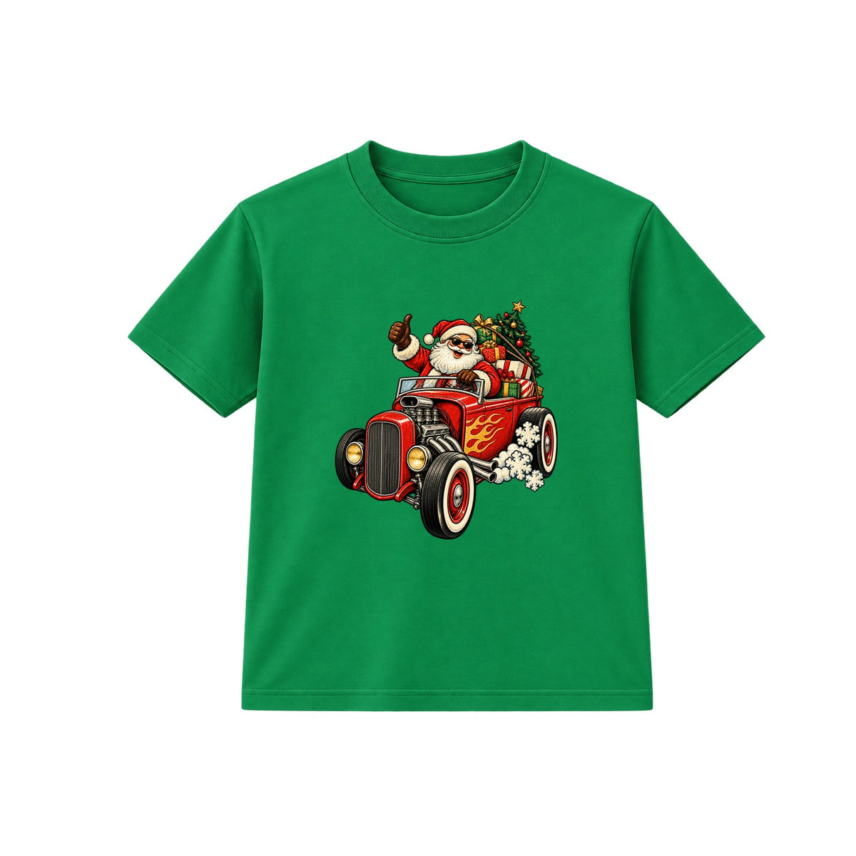 Santa Hot Rod adult Christmas t-shirt - Green
