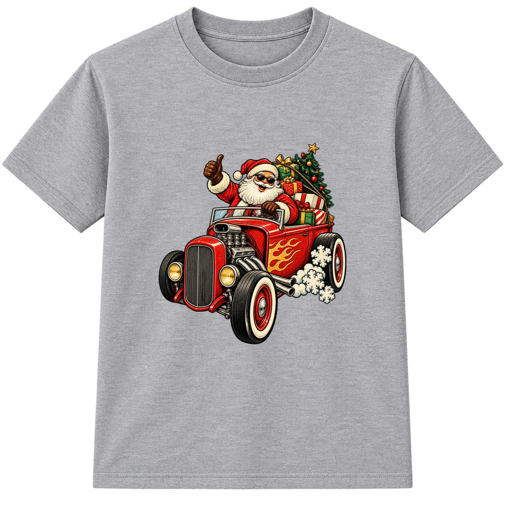 Santa Hot Rod adult Christmas t-shirt - Heather Grey