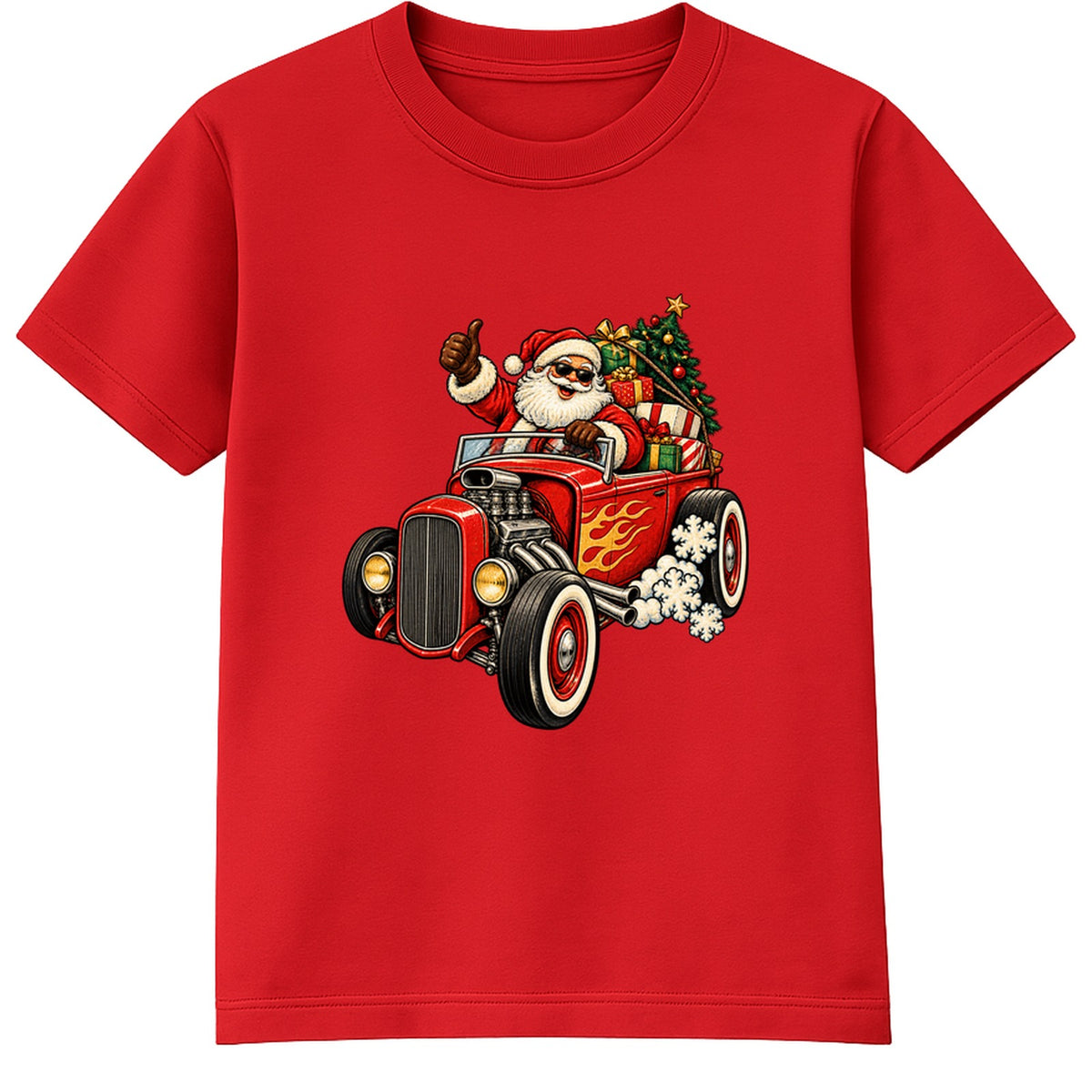 Santa Hot Rod adult Christmas t-shirt - Red