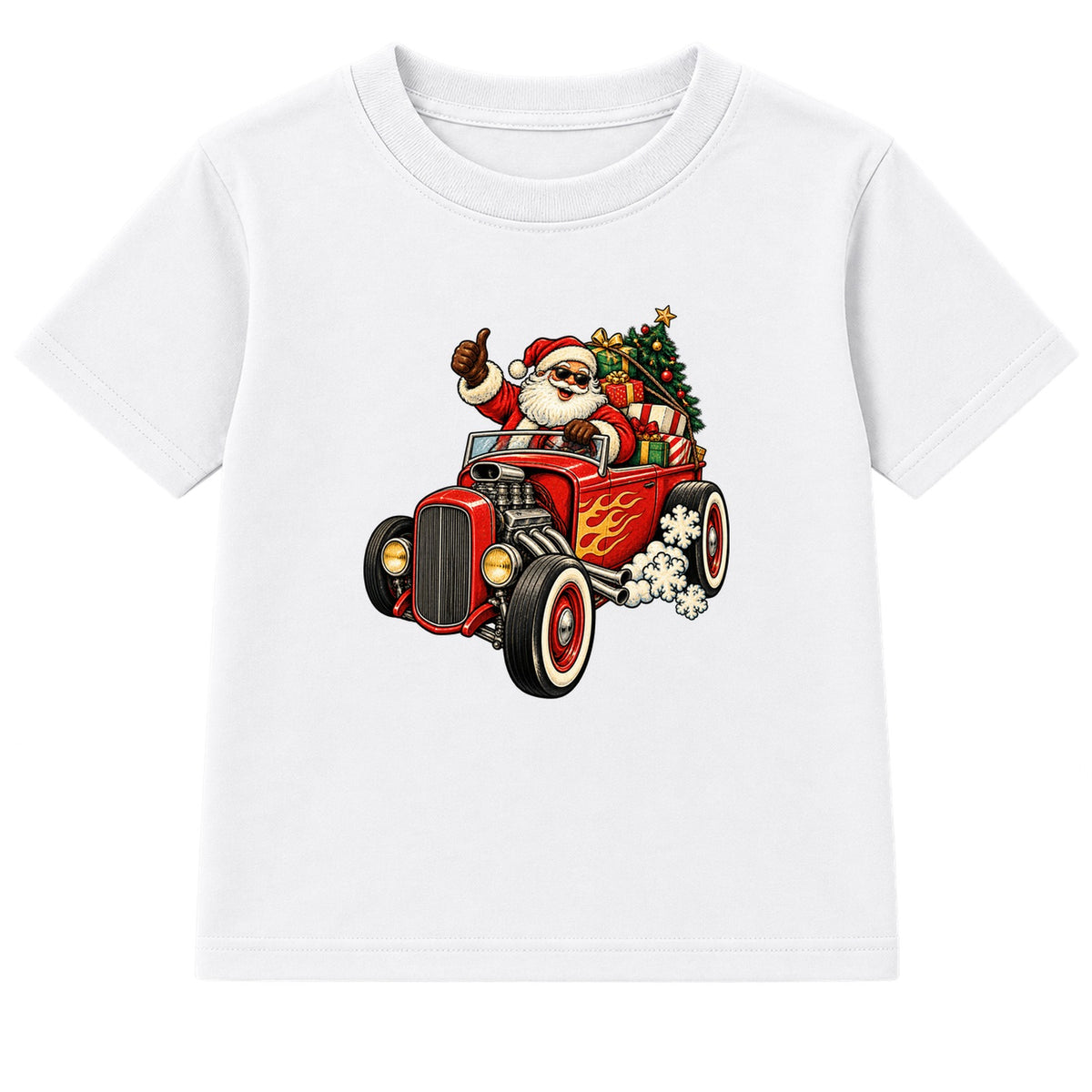 Santa Hot Rod adult Christmas t-shirt - White