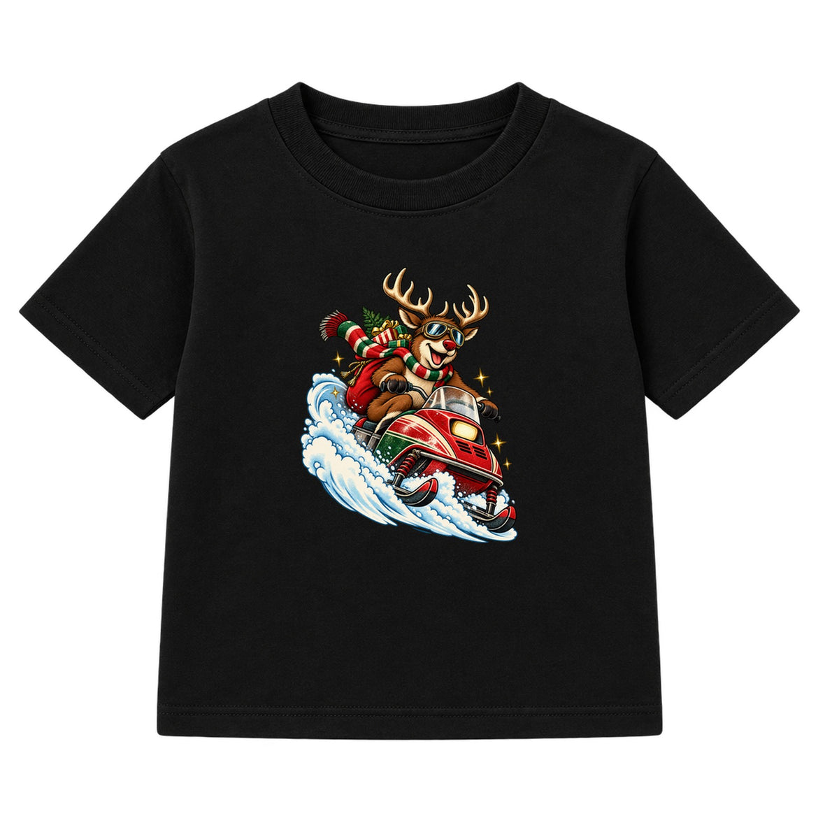 Reindeer Snowmobile kids Christmas t-shirt - Black