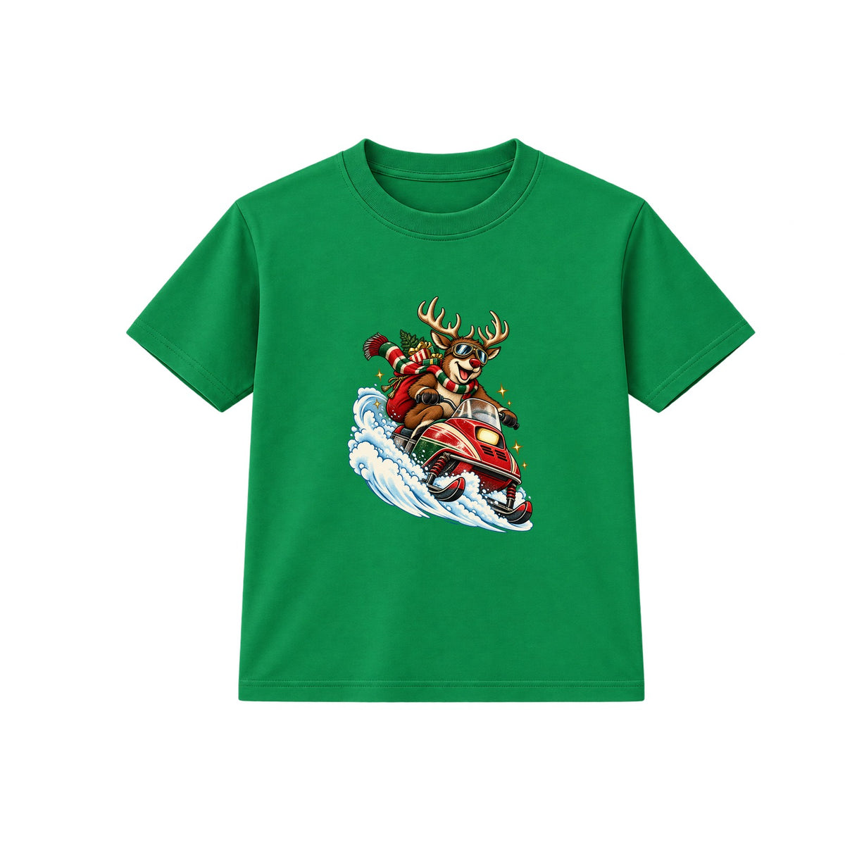 Reindeer Snowmobile kids Christmas t-shirt - Green