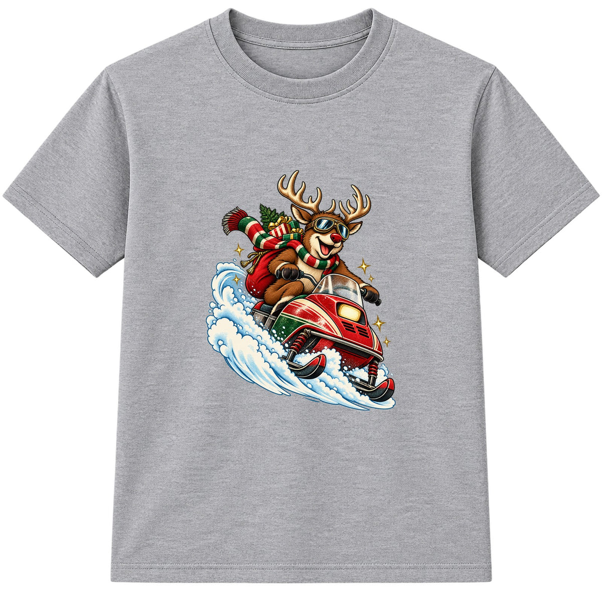 Reindeer Snowmobile kids Christmas t-shirt - Heather Grey
