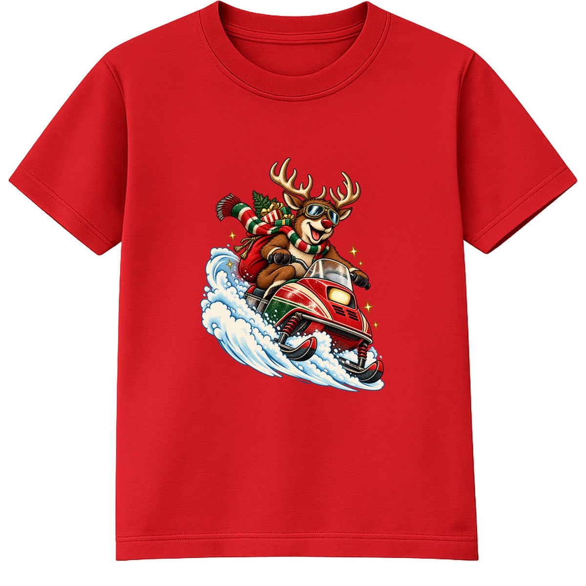 Reindeer Snowmobile kids Christmas t-shirt - Red