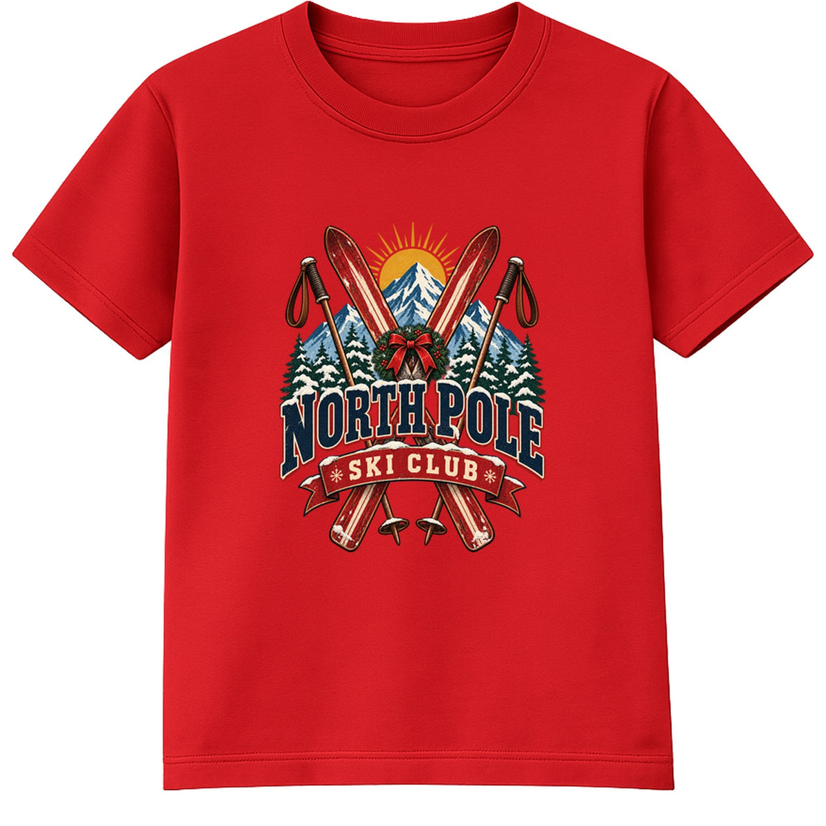 North Pole Ski Club adult Christmas t-shirt - Red