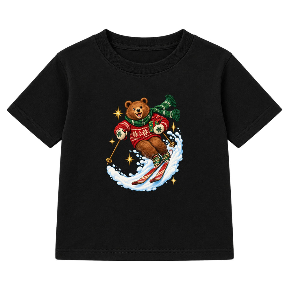 Skiing Christmas Bear kids Christmas t-shirt - Black