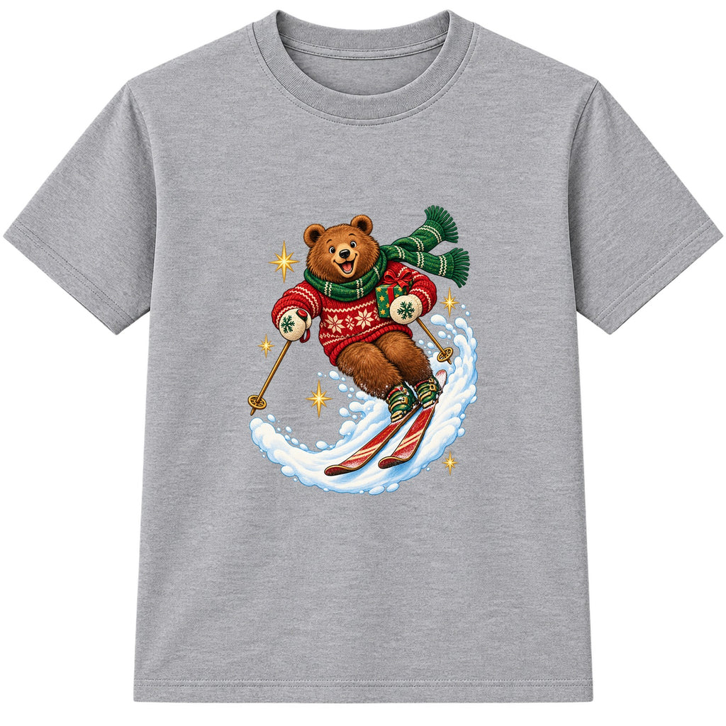 Skiing Christmas Bear kids Christmas t-shirt - Heather Grey