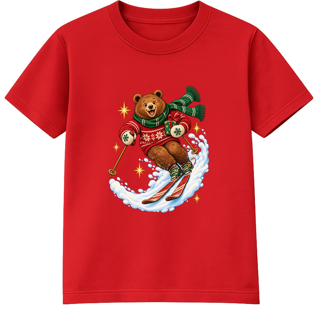 Skiing Christmas Bear kids Christmas t-shirt - Red