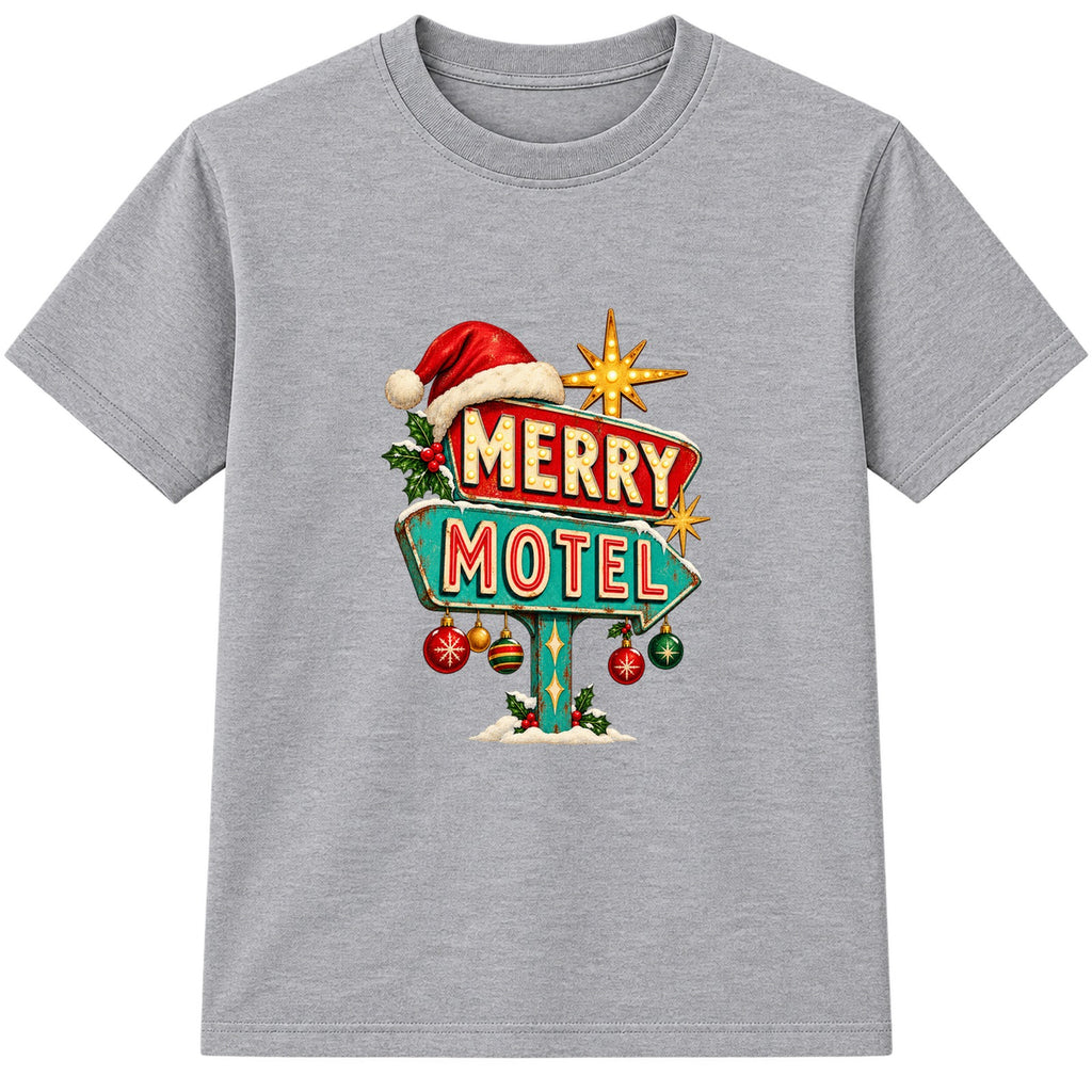 Merry Motel adult Christmas t-shirt - Heather Grey