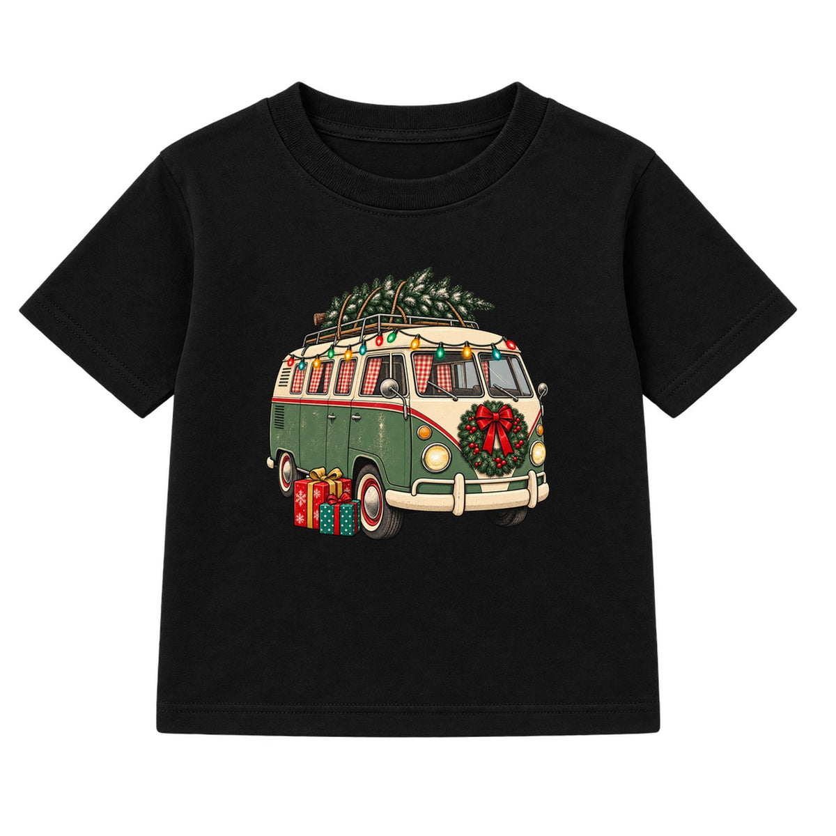 Retro Christmas Camper adult Christmas t-shirt - Black