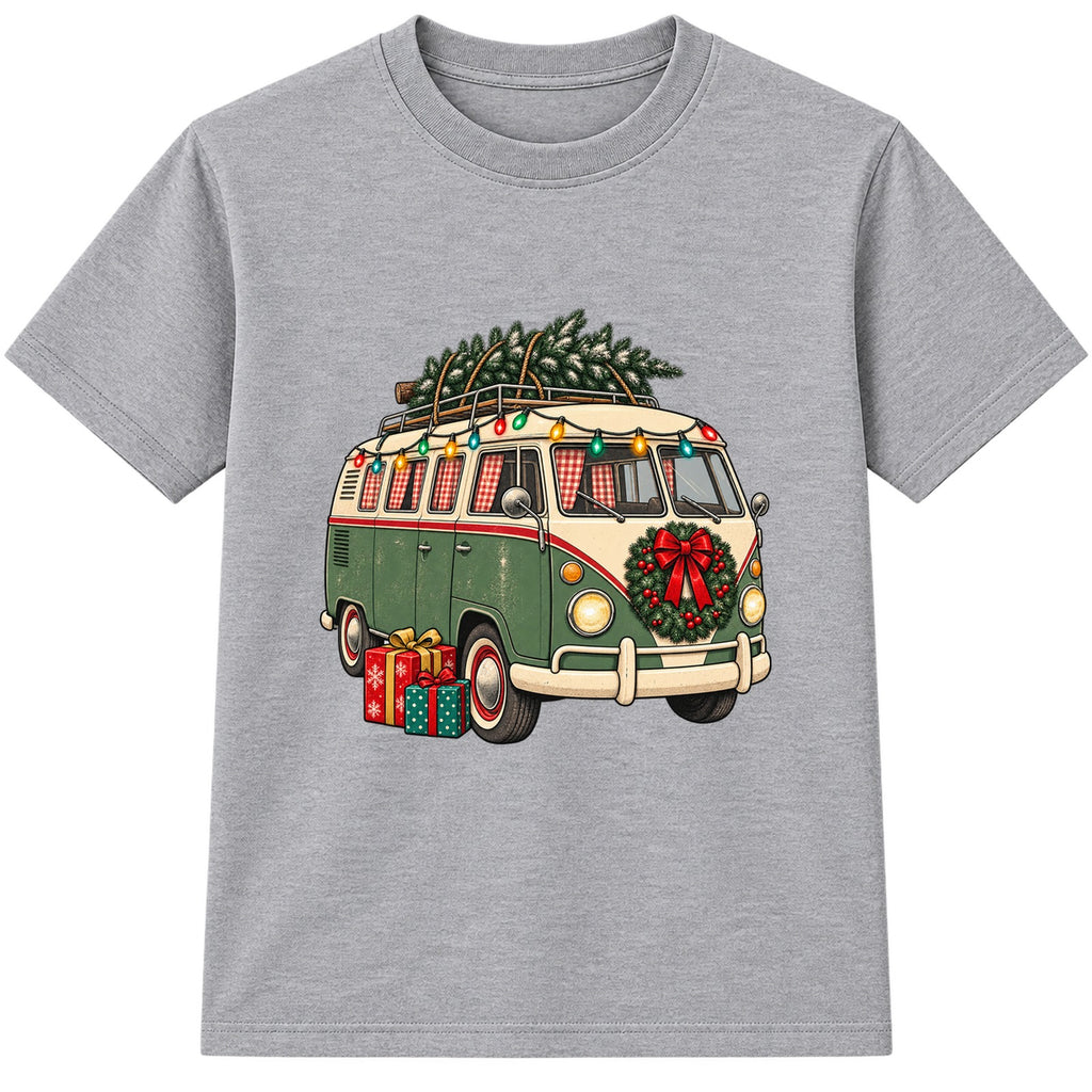 Retro Christmas Camper adult Christmas t-shirt - Heather Grey