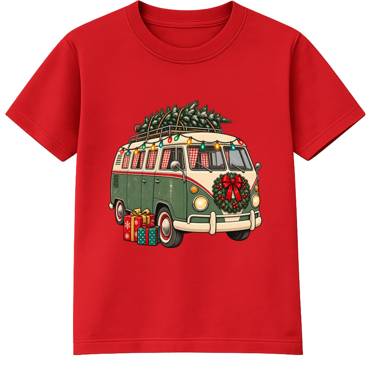 Retro Christmas Camper adult Christmas t-shirt - Red