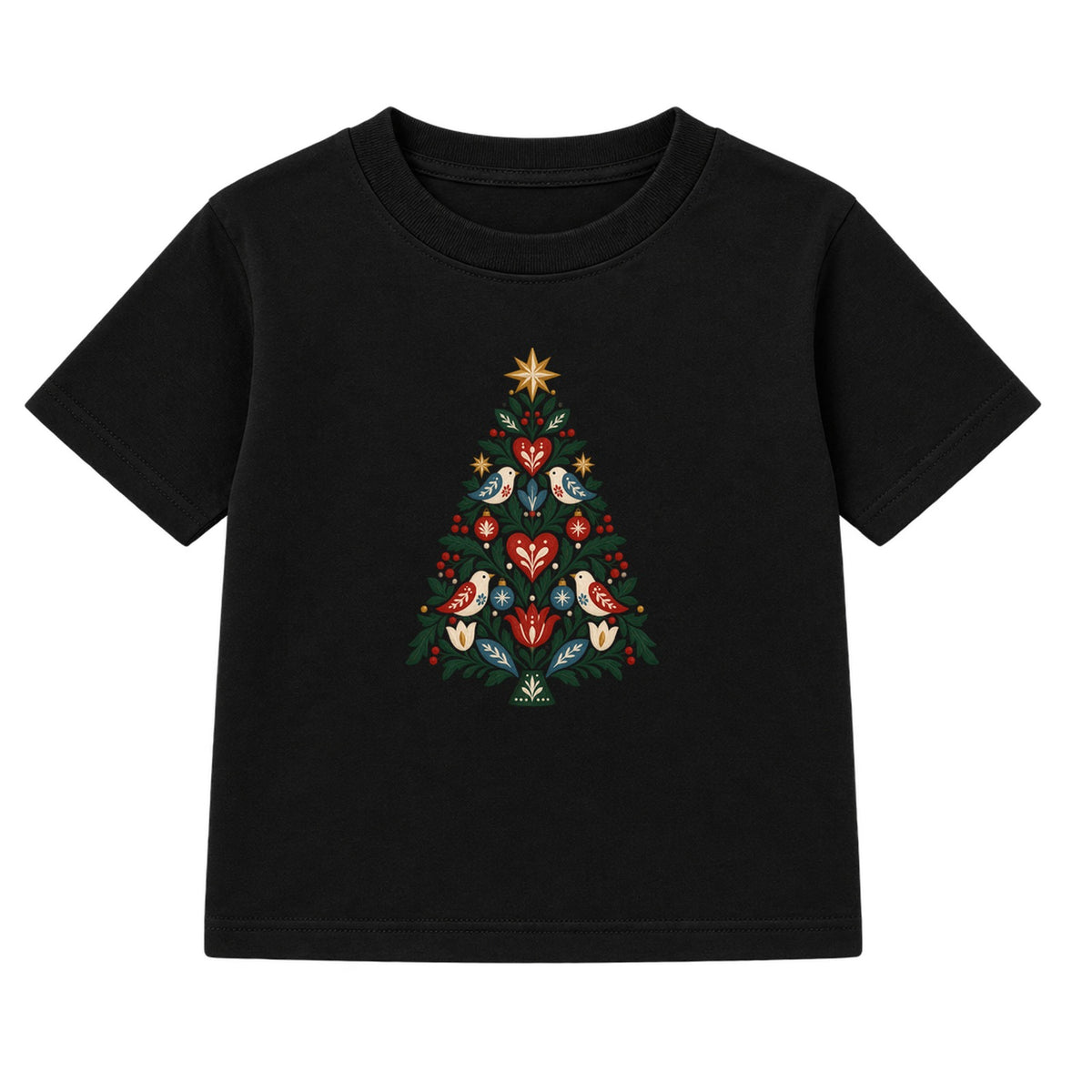 Scandinavian Folk Tree adult Christmas t-shirt - Black