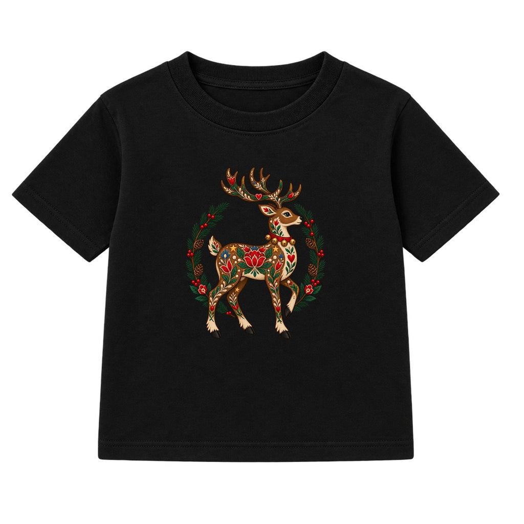 Folk Art Reindeer adult Christmas t-shirt - Black
