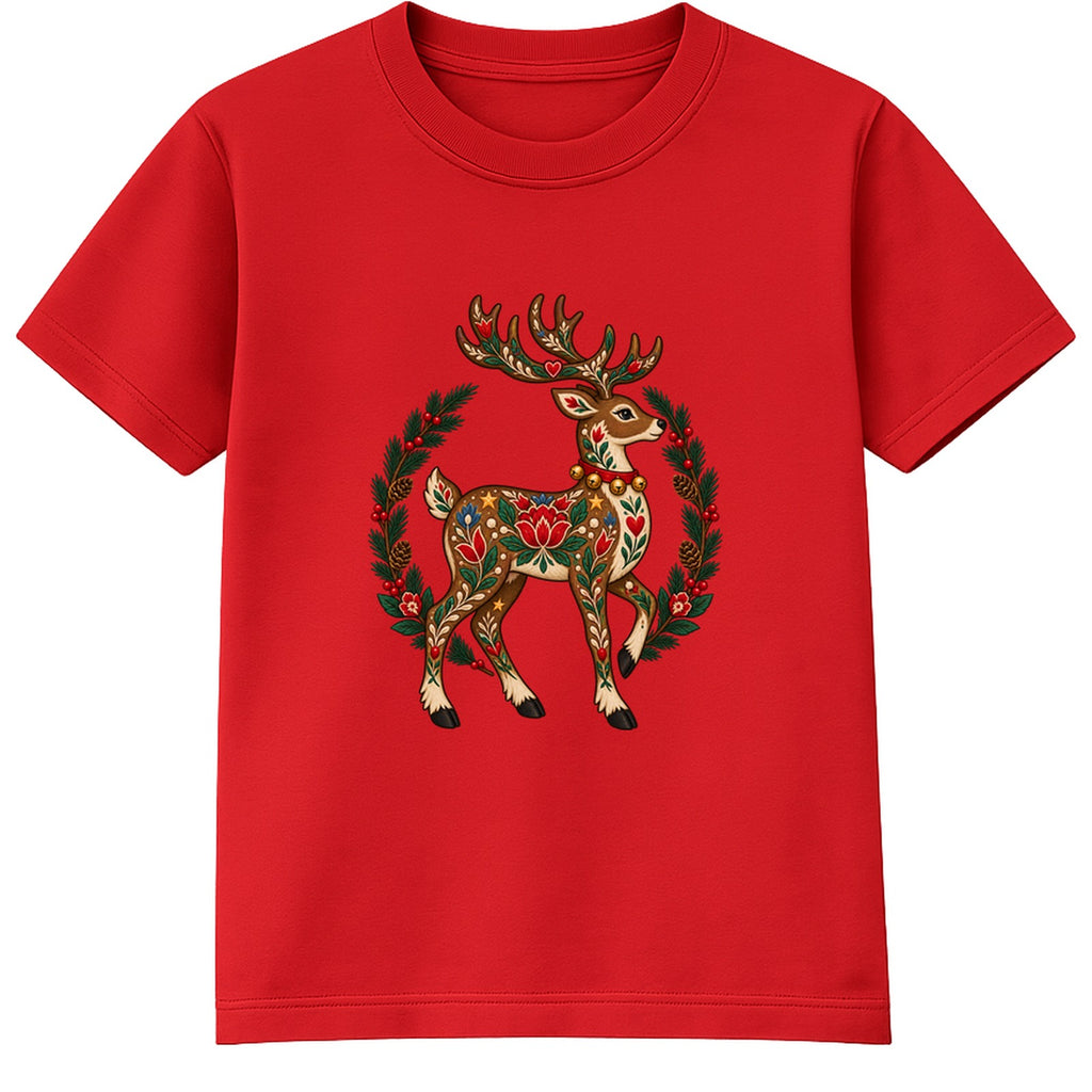Folk Art Reindeer adult Christmas t-shirt - Red