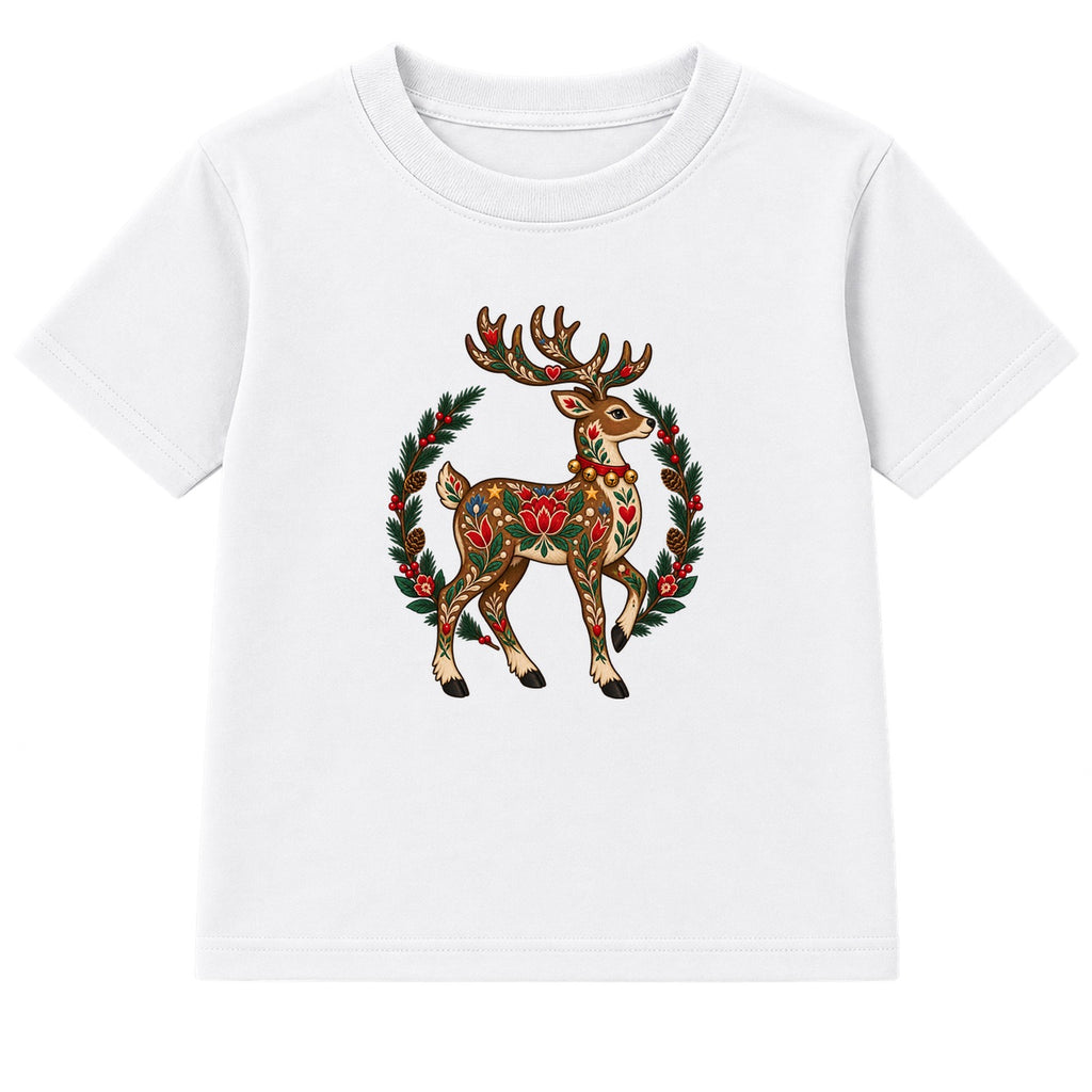 Folk Art Reindeer adult Christmas t-shirt - White