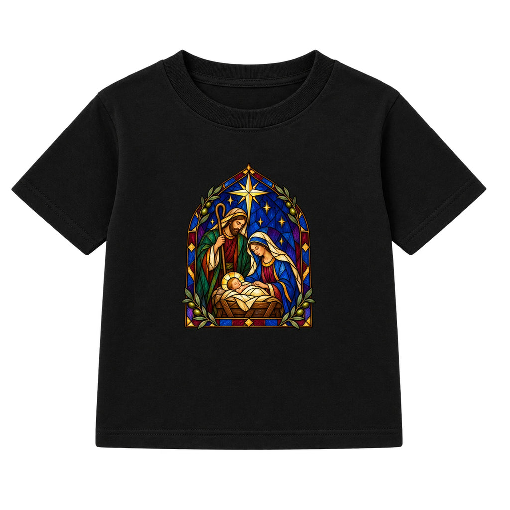 Stained Glass Nativity adult Christmas t-shirt - Black