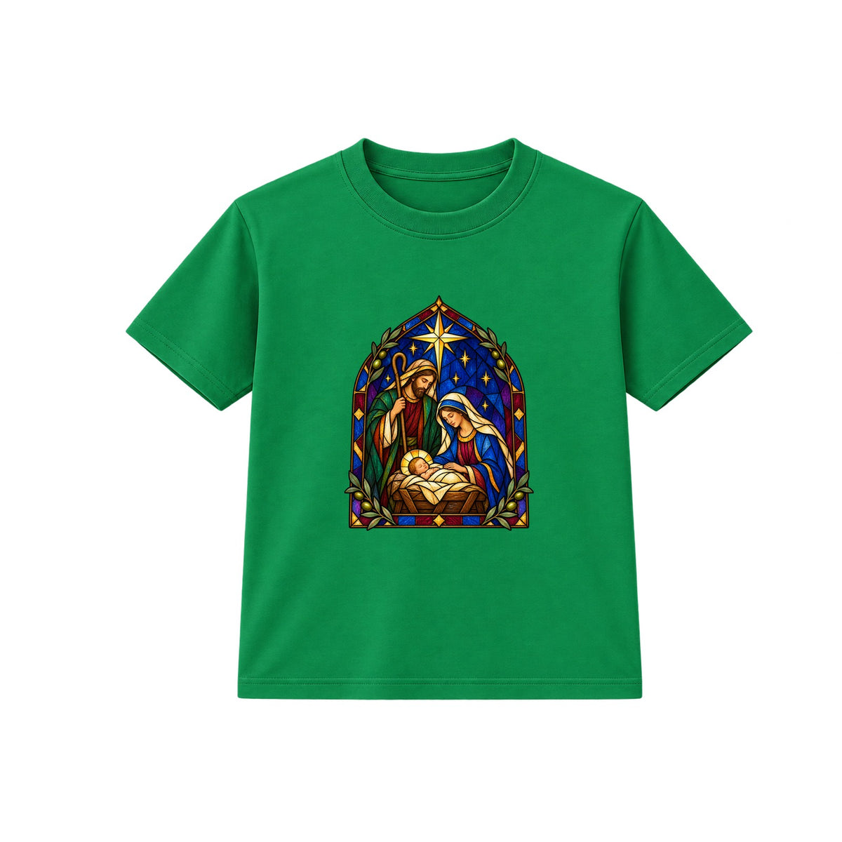 Stained Glass Nativity adult Christmas t-shirt - Green