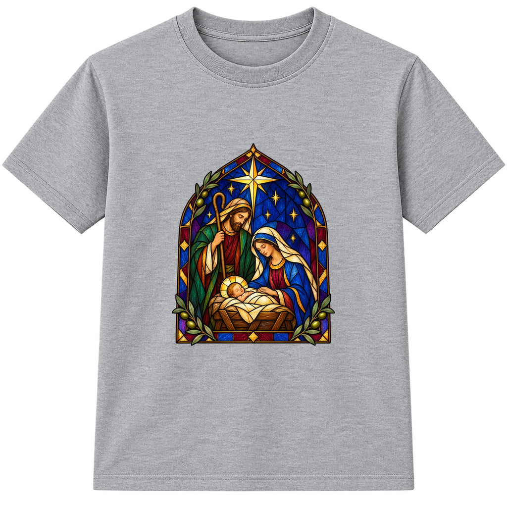 Stained Glass Nativity adult Christmas t-shirt - Heather Grey