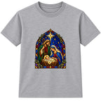 Stained Glass Nativity adult Christmas t-shirt - Heather Grey