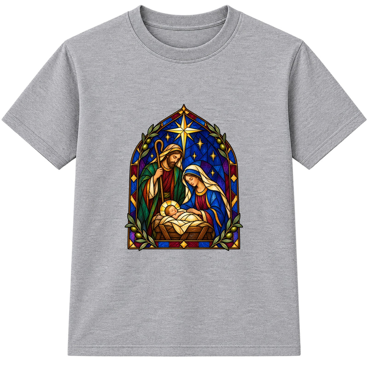 Stained Glass Nativity adult Christmas t-shirt - Heather Grey