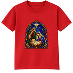 Stained Glass Nativity adult Christmas t-shirt - Red