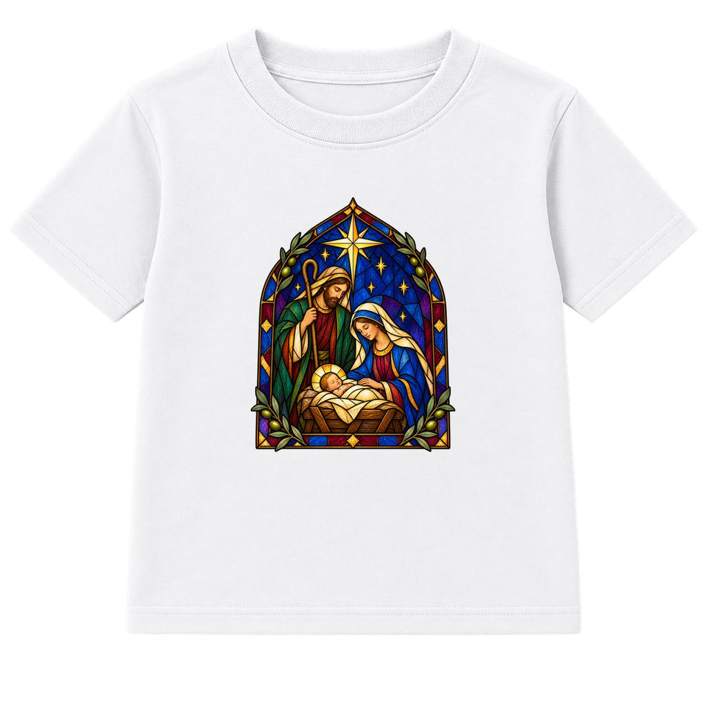 Stained Glass Nativity adult Christmas t-shirt - White