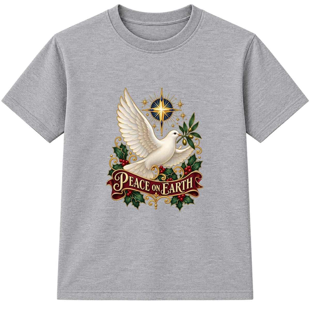 Peace On Earth adult Christmas t-shirt - Heather Grey