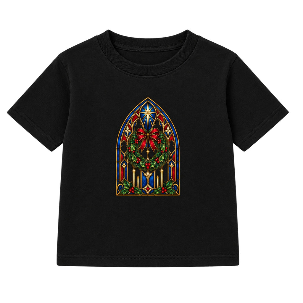 Church Window Wreath adult Christmas t-shirt - Black