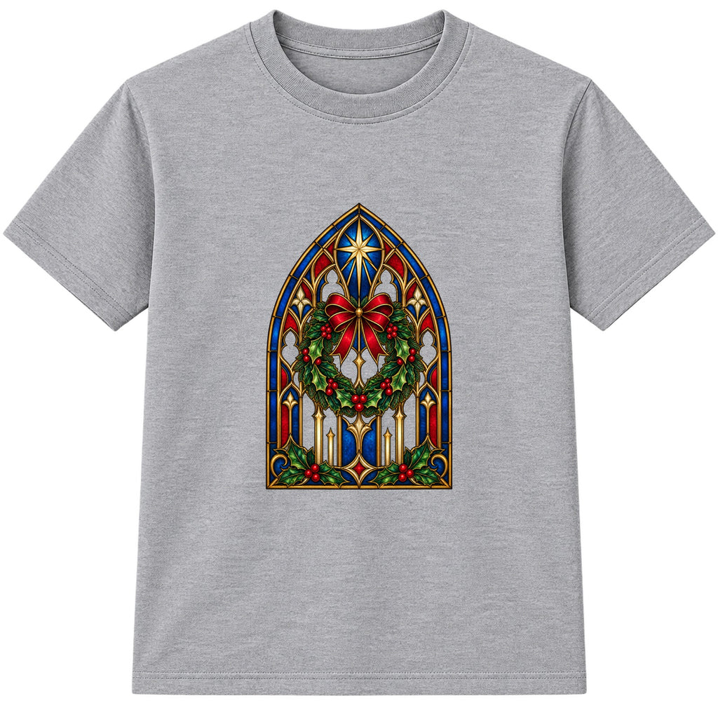 Church Window Wreath adult Christmas t-shirt - Heather Grey