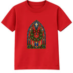 Church Window Wreath adult Christmas t-shirt - Red