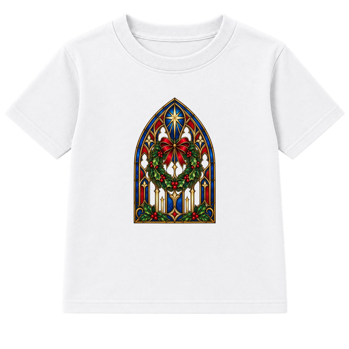 Church Window Wreath adult Christmas t-shirt - White