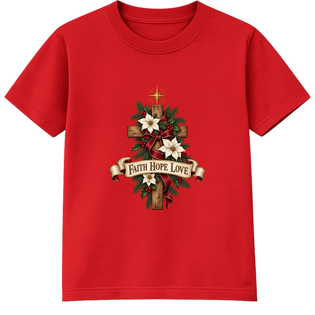 Faith Hope Love adult Christmas t-shirt - Red