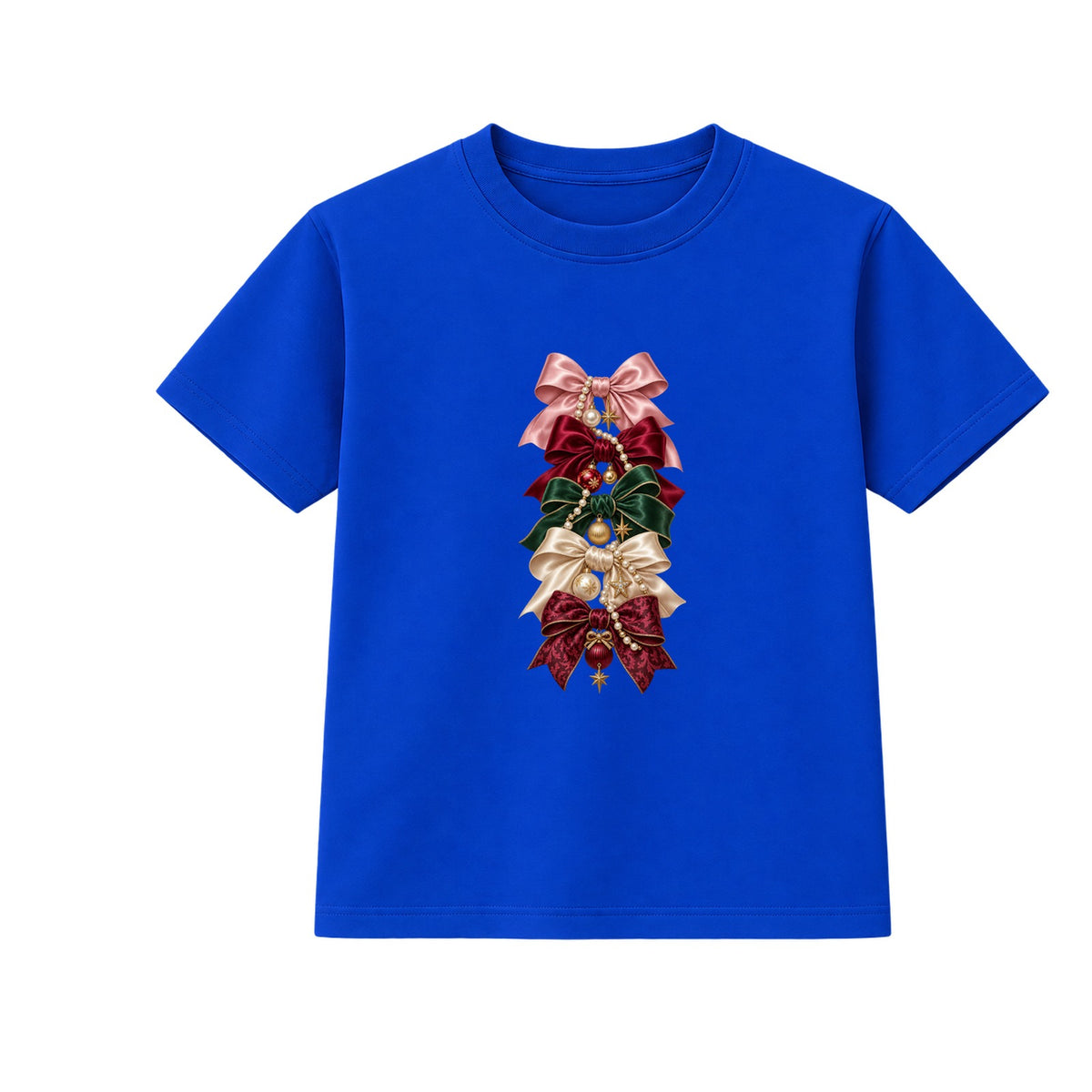 Christmas Bow Stack adult Christmas t-shirt - Blue