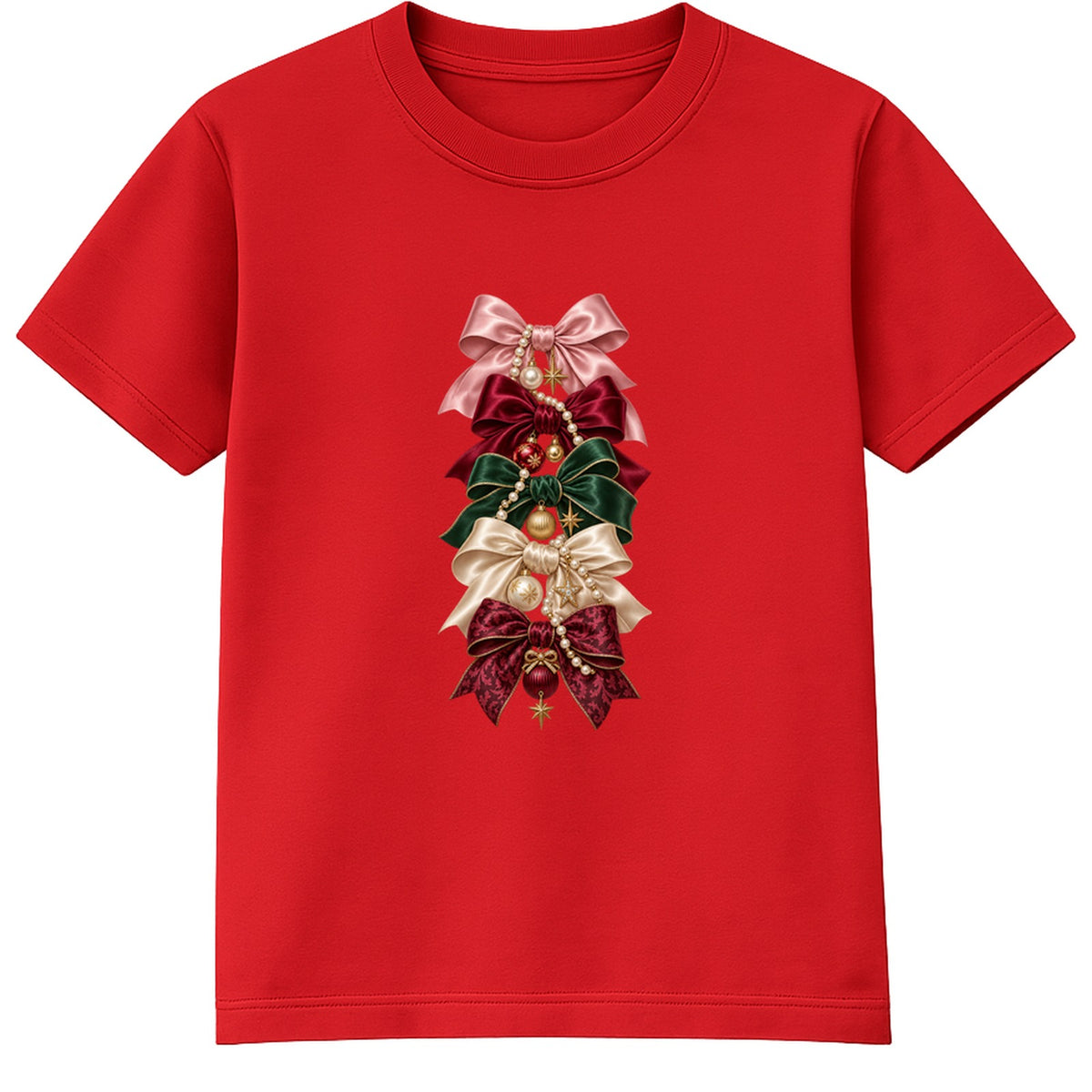 Christmas Bow Stack adult Christmas t-shirt - Red