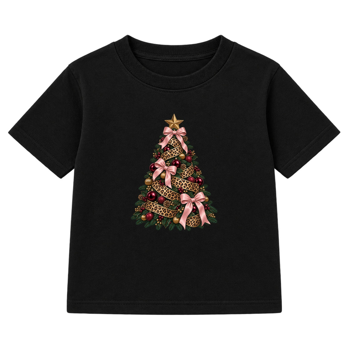 Leopard Bow Tree adult Christmas t-shirt - Black
