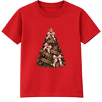 Leopard Bow Tree adult Christmas t-shirt - Red