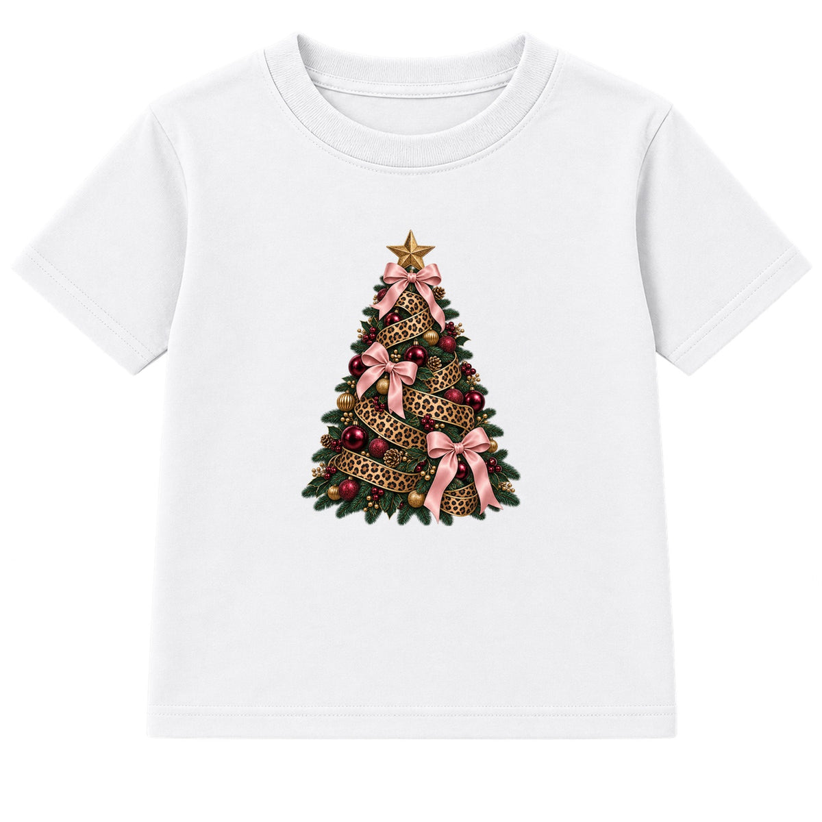 Leopard Bow Tree adult Christmas t-shirt - White