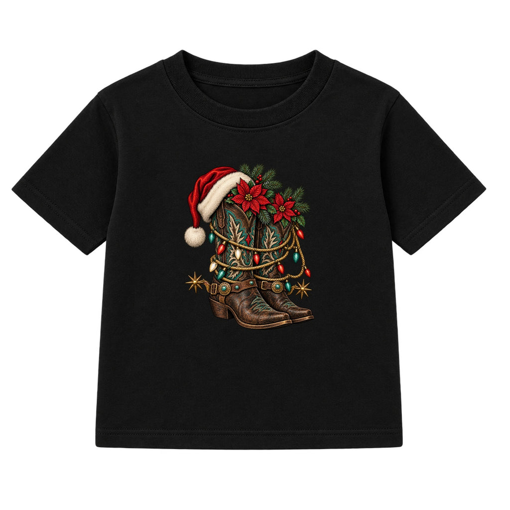 Western Christmas Boots adult Christmas t-shirt - Black